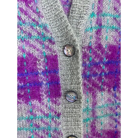 Vtg Pappagallo 90's Men's S Eclectic Grandpa Plaid Mohair Wool Cardigan Sweater - Picture 3 of 10